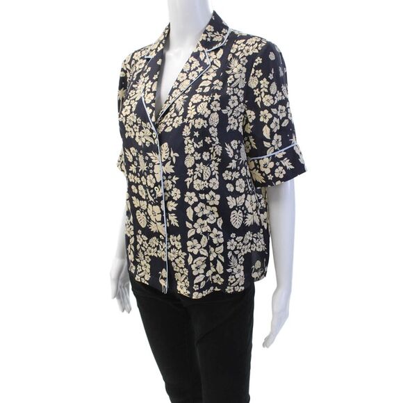 Scotch & Soda Womens Floral Print Short Sleeve Button Up Blouse Top Navy Size M - Picture 2 of 6